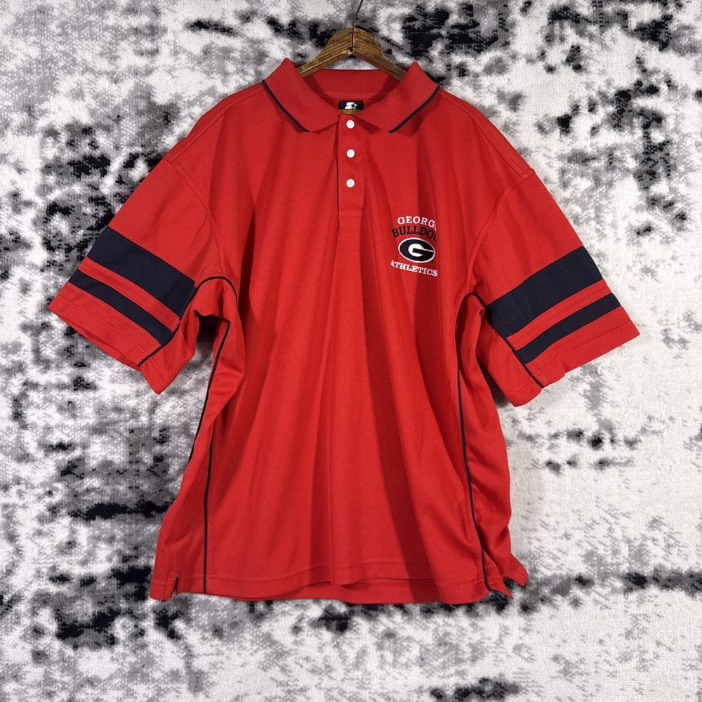 Starter Team Polo Shirt Mens Size XL‎ Georgia Bulldogs Red Black y2k Streetwear